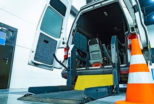 a van with a wheelchair lift providing Medical Transportation in Atlanta, Marietta, GA, Douglasville, Alpharetta, DeKalb County