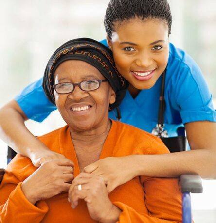 Woman and her caregiver in a Home Health Agency in Atlanta